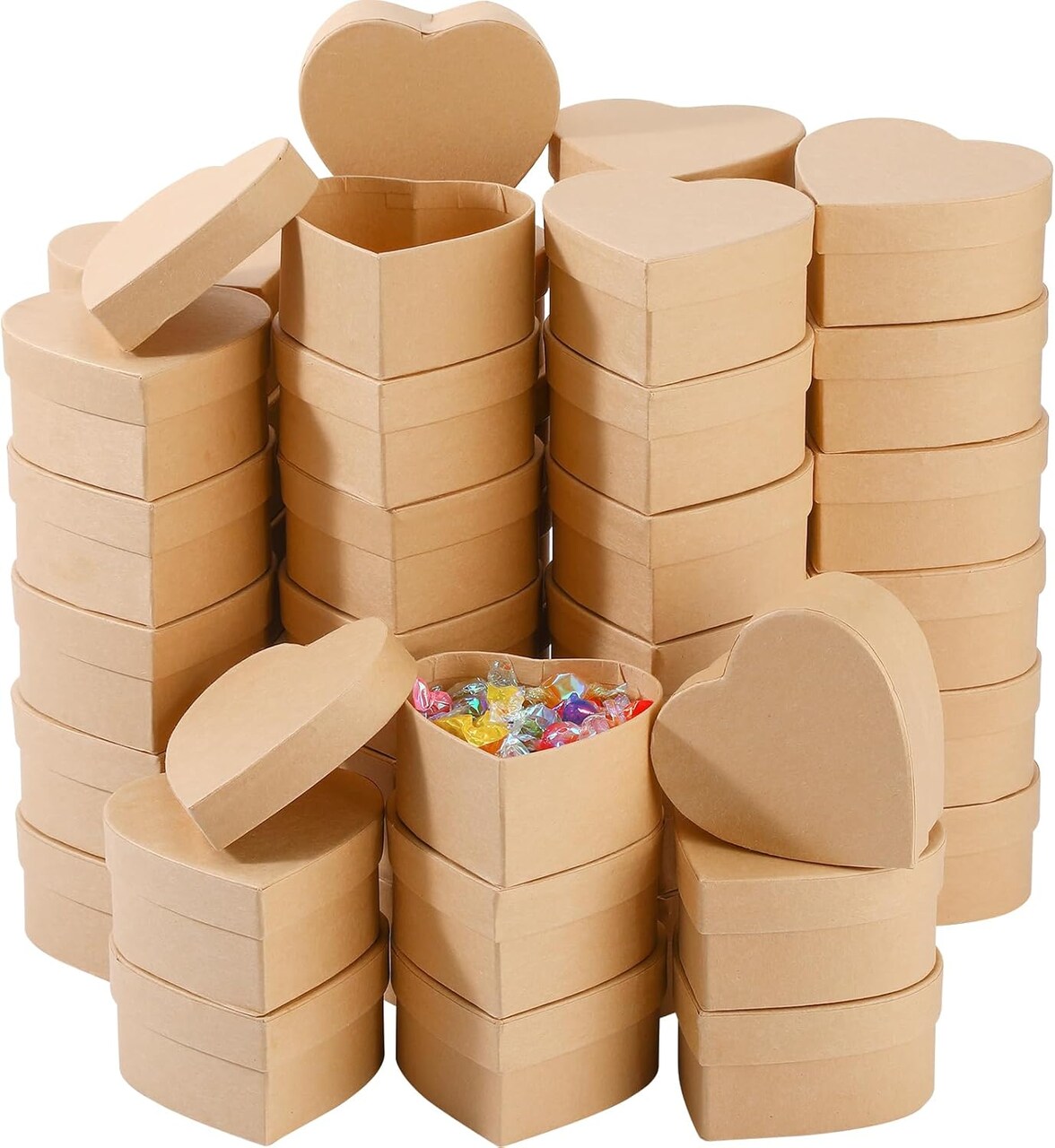 48-Piece Heart-Shaped Paper Mache Gift Boxes – 3.9" DIY Craft Boxes with Lids for Painting, Decoupage & Jewelry Storage